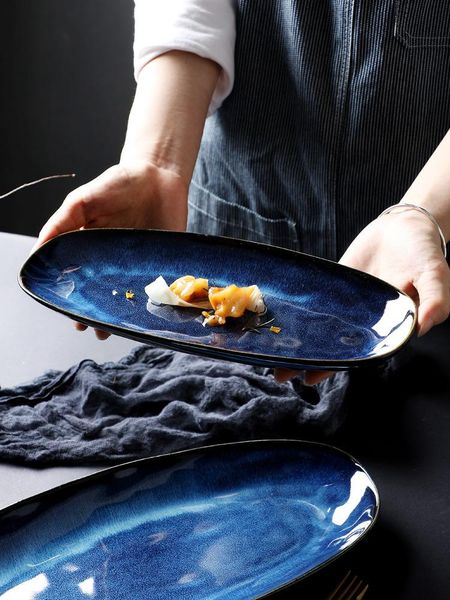 

large kiln turned ceramic fish plate oval sushi western dan-shaped el restaurant commercial dish dishes & plates
