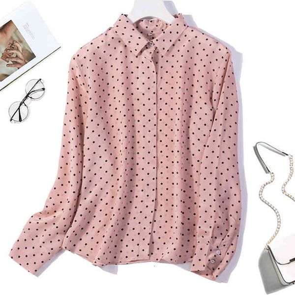 

coat women's 100% pure silk shirt blouse pink dots office work collared buttons  l xl jn067, Tan;black