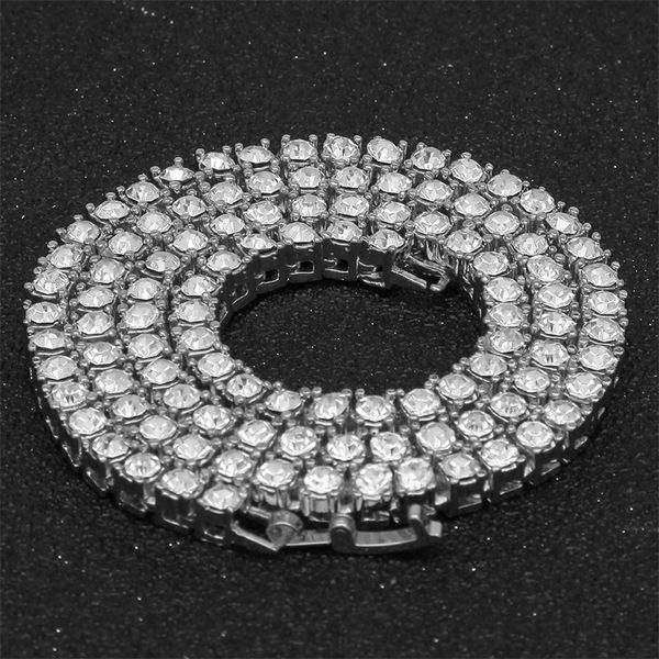 

mens diamond iced out tennis chain necklace silver rose gold chain hip hop necklace jewelry 3mm 4mm 5mm 41 r2, Black