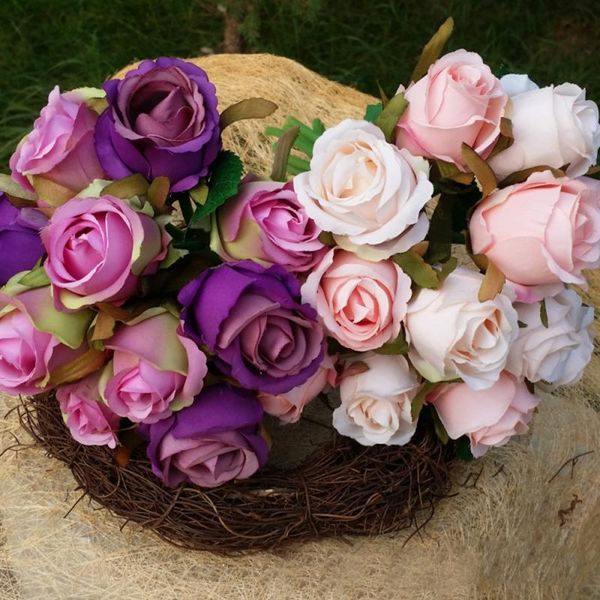 

decorative flowers & wreaths 12 roses flower bouquet artificial silk rose for wedding arrangement bridal festive party supplies