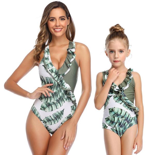 

one-piece suits backless v neckline mother daughter swimwear women one piece parent child swimsuit family matching outfits bathing suit