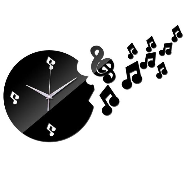 

wall clocks musical notes acrylic clock modern design luxury mirror quartz 3d rushed crystal watches living room