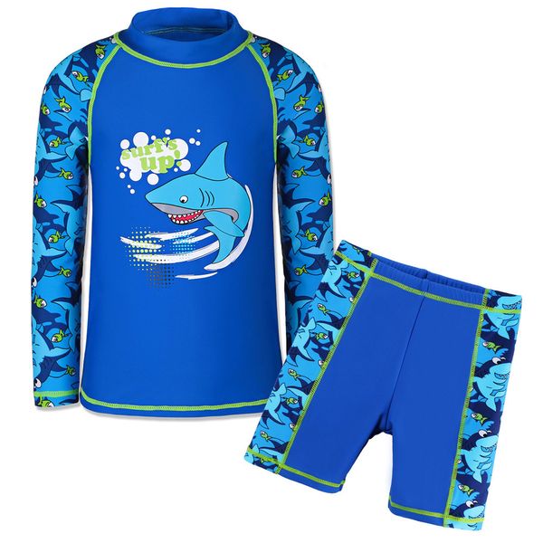 

baohulu 4-14 years kids swimwear boys cartoon navy surfing swimsuit upf50+ 2 pcs boy bathing suits shorts children
