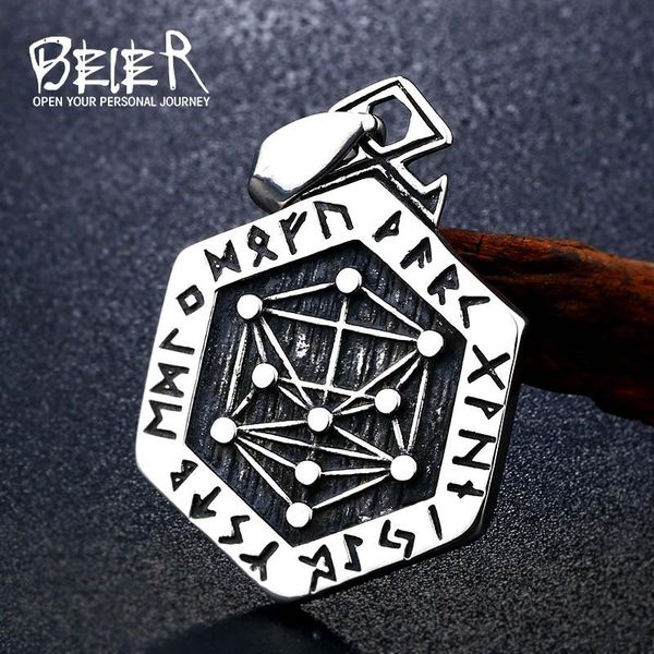 

pendant necklaces beier 316l stainless steel norse viking vegvisir compass necklace valknut odin's symbal of runic six stars lp312, Silver
