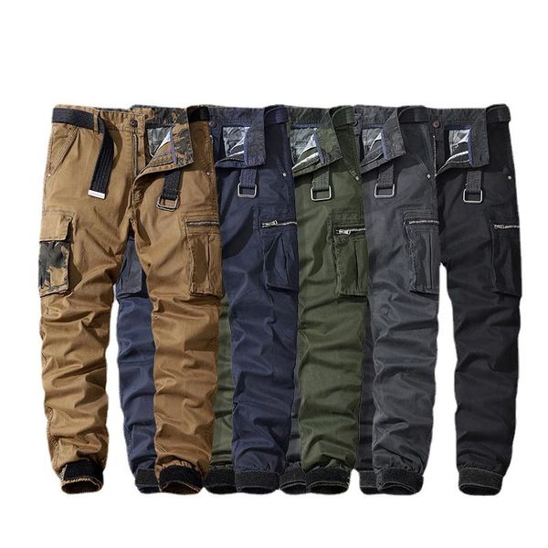 

men's pants tactical multi pocket military trousers male autumn spring cargo for men cotton outdoor terkking sweatpants, Black