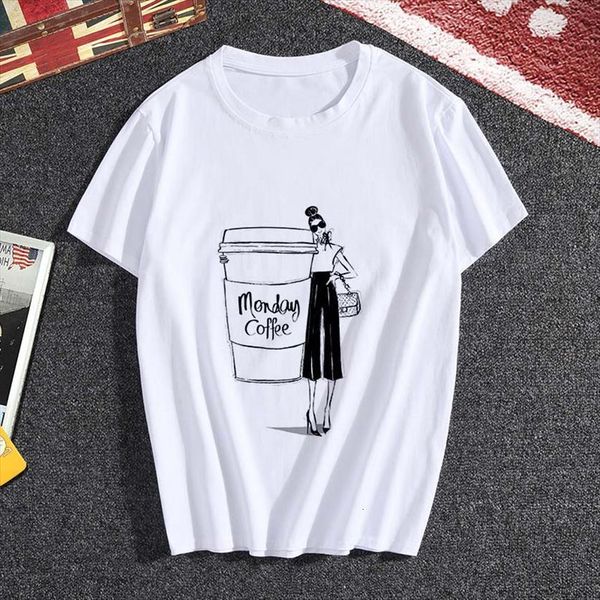 

monday coffee fashion harajuku summer womens t shirts thin section white ladies