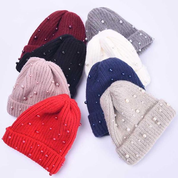 

beanie/skull caps women winter corduroy beanies beanie with pearls hats solid color thick warmer skullies female autumn casual bonnet, Blue;gray