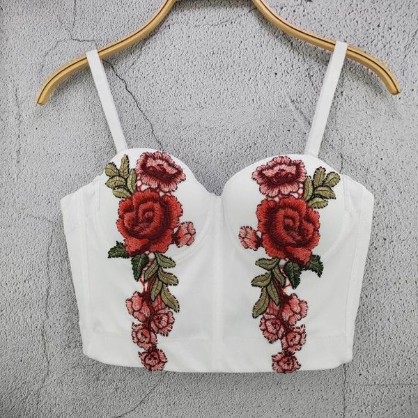 

women's tanks & camis summer white tank embroidery women luxury sling v neck floral club party tube female vest xl
