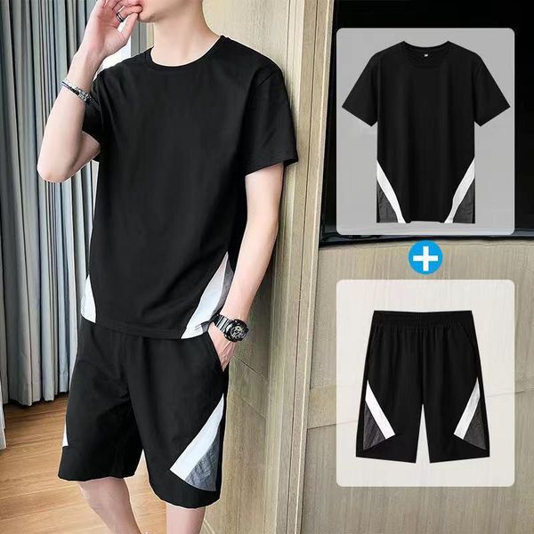 

men's tracksuits men summer tracksuit fashion short sleeve cotton tshirt and pants two pieces set casual sports suits tees trousers, Gray