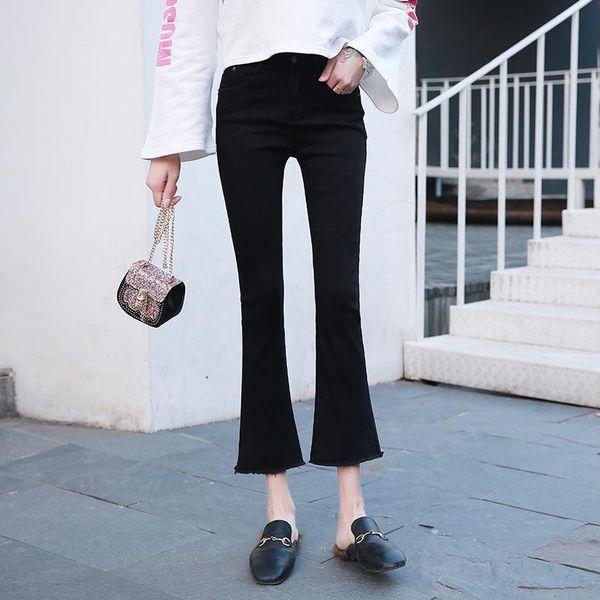 

fashion loose high waist women summer autumn wide leg jeans lady solid denim ankle length ripped pants women's, Blue