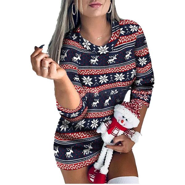 

casual dresses the style fashion women's dress in 2021 winter christmas mosaic printing long-sleeved moose pattern warm body-slimming, Black;gray