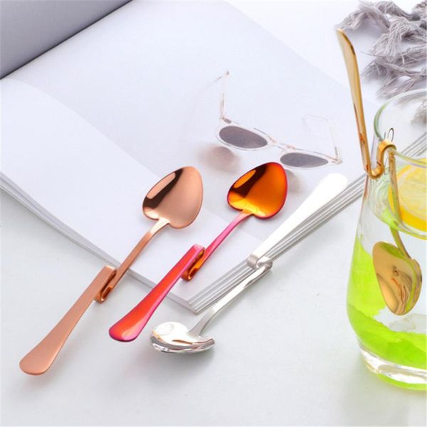 

spoons 1pcs coffee honey shape creative tea/coffee cup hanging set 304 stainless steel rose gold heart teaspoon tableware