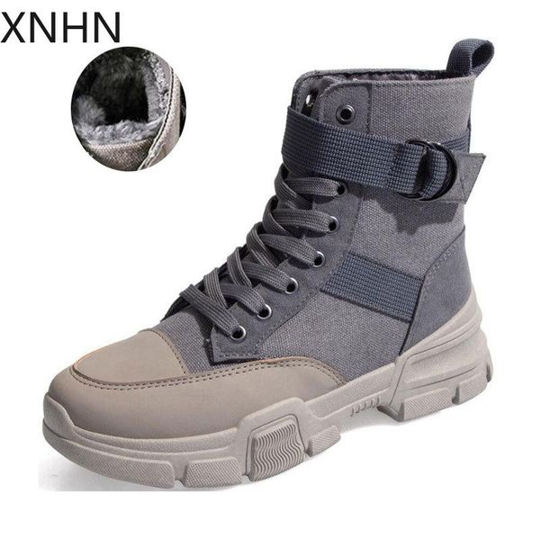 

boots xnhn women winter plush ankle 2021 fall bootee woman canvas pu non-slip shoes ladies fashion spring autumn, Black