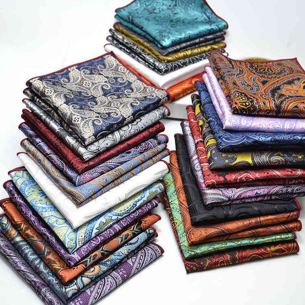 

handkerchief pocket towel men's small square cashew flower stripe chest, White