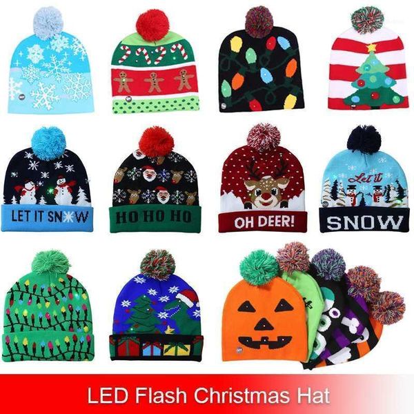 

19 designs led christmas hat sweater knitted beanie light up for kid party1