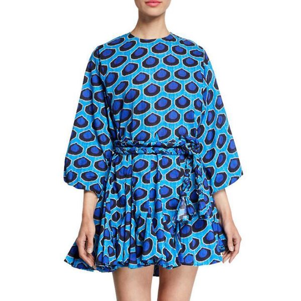 

casual dresses runway women designer 2021 spring summer autumn fashion long sleeve printed o neck pleated dress lady, Black;gray