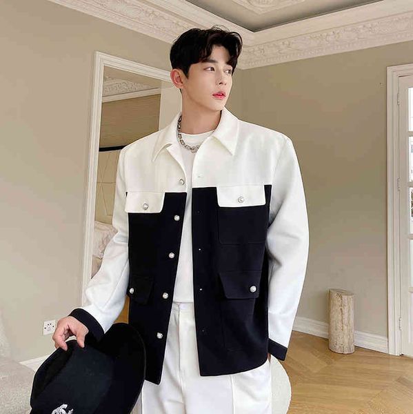 

men's jackets autumn black white splice men korean streetwear fashion loose casual spring coat man outerwear oh5r, Black;brown