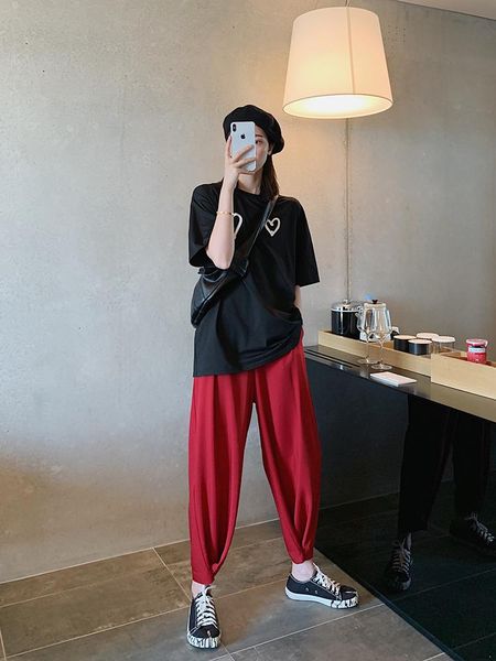 

women's pants & capris womens red trousers pockets casual, Black;white