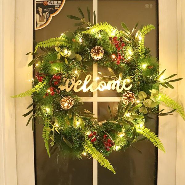 

decorative flowers & wreaths 2022 merry christmas wreath with led artificial pinecone red berries colorful beautiful wall window door front