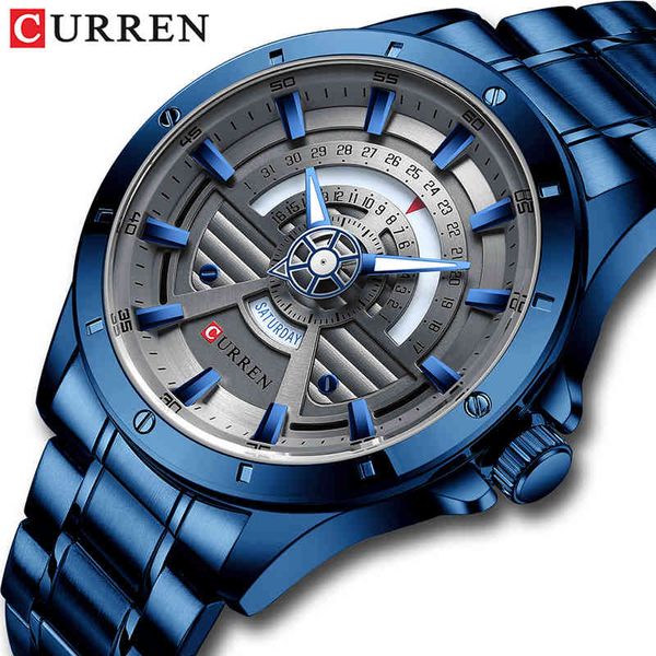 

curren watches mens fashion quartz stainless steel waterproof watch date week male clock sport wristwatch relogio masculino 210517, Slivery;brown