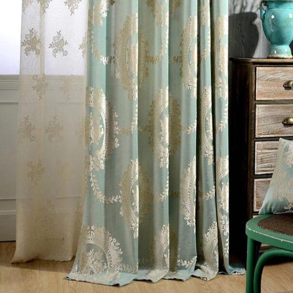 

curtain & drapes green jacquard embossed window treatments sheer bedroom fabrics luxury embroidery tulle curtains for living room #30