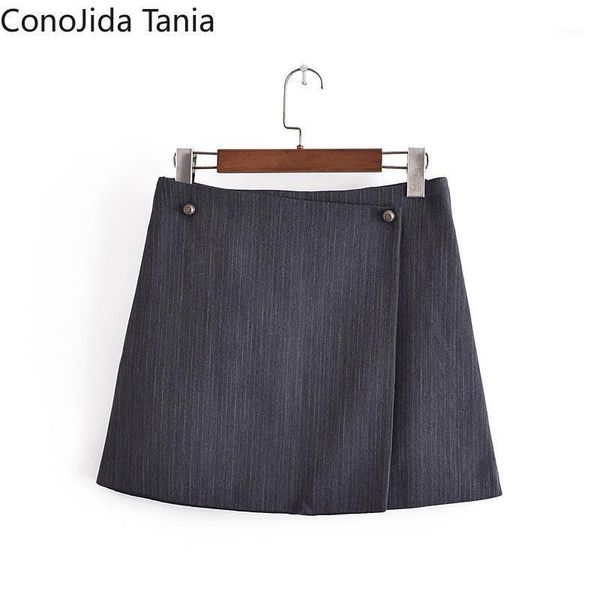 

summer short high-waisted two buckle a-line mini ol style skirt skirts, Black