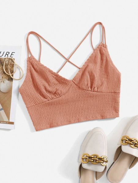 

crisscross back shirred cami j9kr#, White