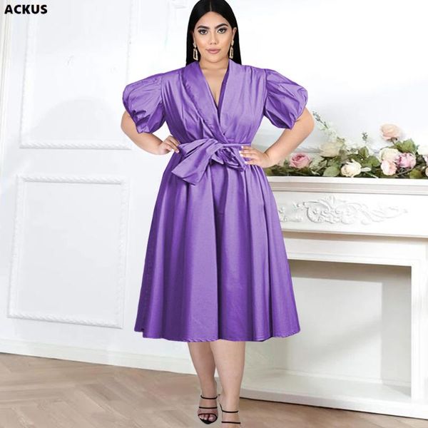 

plus size dresses ackus women dress solid bandage sashes pleated a-line midi female elegant vintage party vestidos autumn 2021, Black