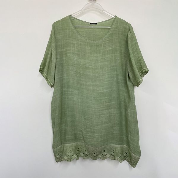

women's & tees summer women's polos dip-dye round neck gauze cotton short sleeve tunic casual womens loose clothing, White