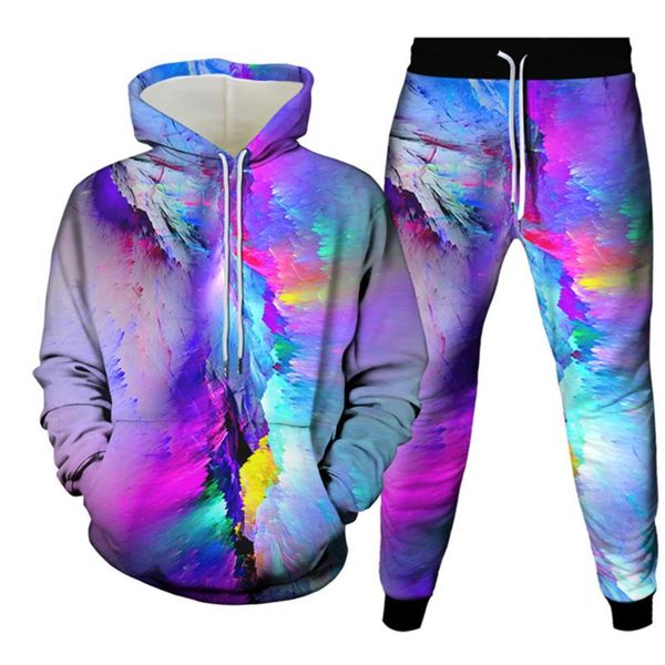 

men's tracksuits watercolor creative art feather galaxy 3d print clothes 2pcset pocket hoody sweatshirt+pants men women outfits s-6xl, Gray