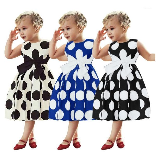 

girl's dresses 2021 summer party dress toddler kids baby girls sleeveless vintage polka dot o-neck princess swing rockabilly 1y-6y, Red;yellow