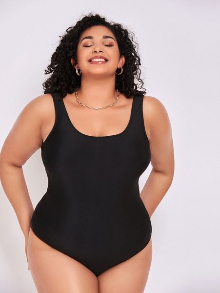 

plus solid one piece swimsuit 36m0#, Black