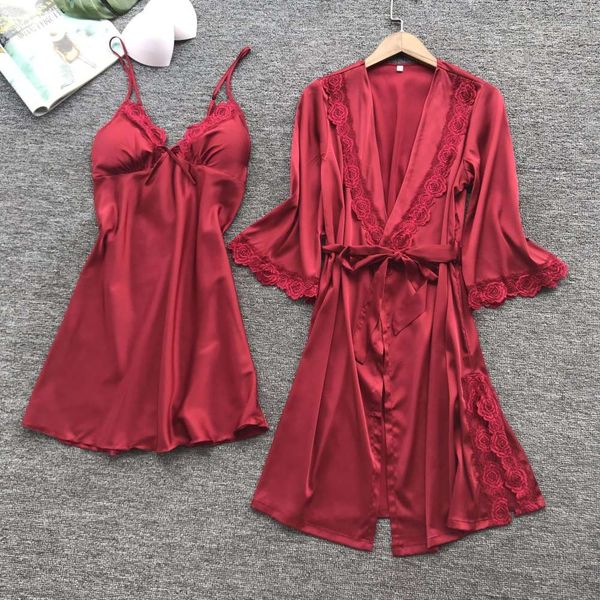 

bathrobe pajamas silk like nightgown large size household underwear nightdress