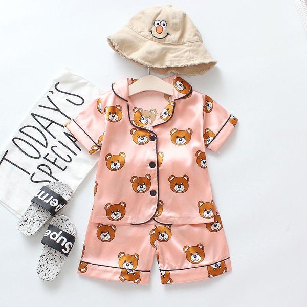 

kids clothes summer sleepwear baby cotton sets boys girls lovely printing short sleeve t-shirt 2pcs teenage clothing, White