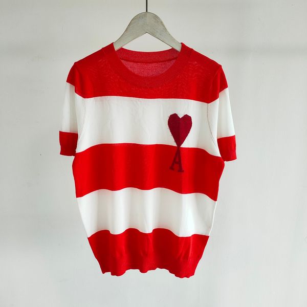 

325 2021 spring summer brand same style sweaters red crew neck short sleeve pullover sweater women clothes dl, White;black