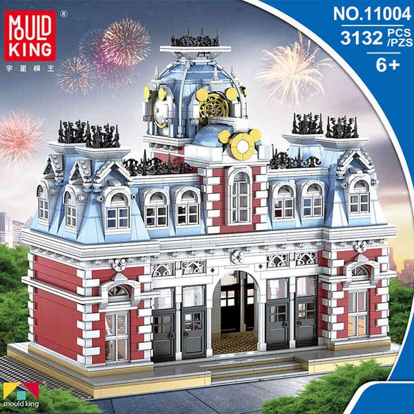 

moc lepining creator city street series the train station of dreamland bricks model kit building blocks toys for children diy 1008
