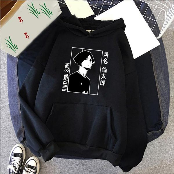 

men's hoodies & sweatshirts anime suna rintaro haikyuu harajuku cartoon print clothes fashion volleyball junior winter casual, Black