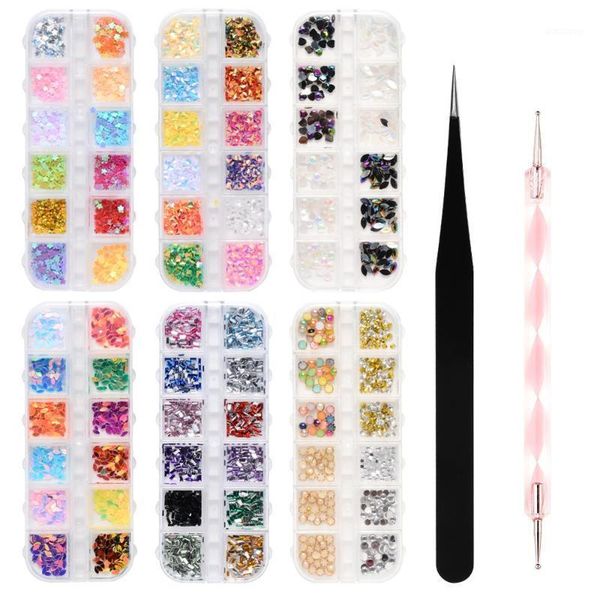 

jewelry and rhinestones for nails sequins mixed style crystals with manicure tools 3d decoration nail art rhinestone set decorations1, Silver;gold