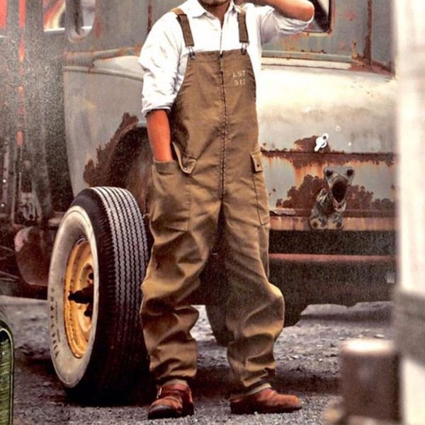 

men's pants fashion bib overalls jumpsuits for mens vintage big pocket cargo male casual loose trousers streetwear 3xl, Black