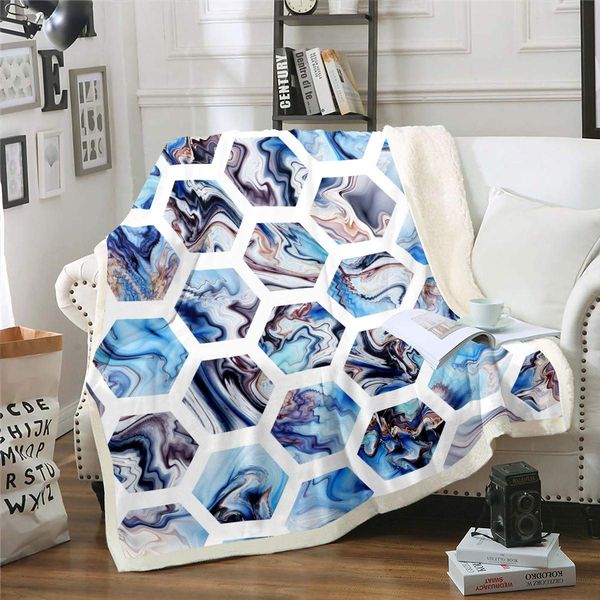 

hexagon painted bed curve throw blanket sherpa white blue printed advanced marble throw blanket for couch chairs bed beach home