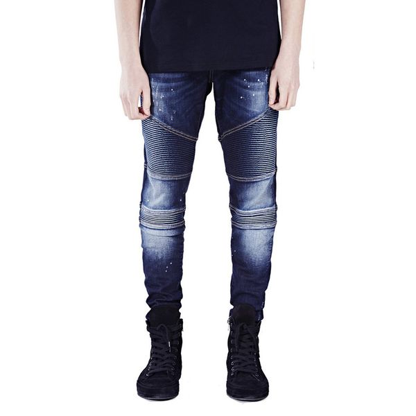 

fashion personality high street hip-hop pleated men's jeans, Blue