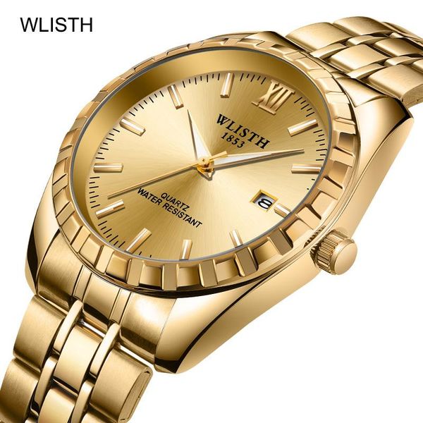 

wristwatches 2021 wlisth men's watch quartz stainless steel gold date luminescent waterproof male clock, Slivery;brown