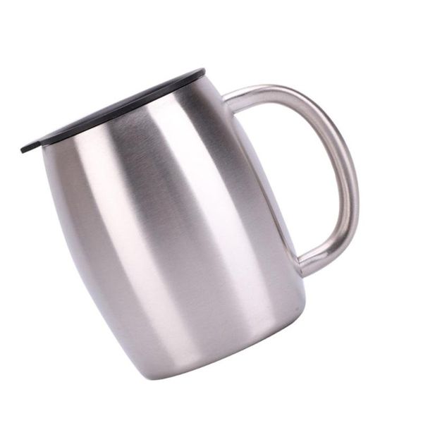 

mugs 1pc double layer water mug stainless steel beer jar portable coffee cup silver