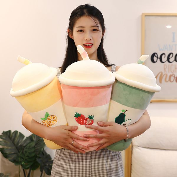 

4580cm stuffed fruits bubble tea colorful plush drink bottle avocado strawberry lemon food plushie children gift