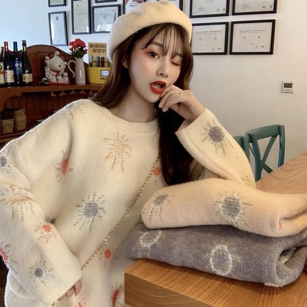 

women's sweaters women 2021 autumn winter sweet print pullover female fashion thick warm ladies knitted loose sweater p297, White;black