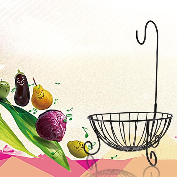

storage baskets novelty kitchen metal fruit basket with detachable banana hanger holder hook (black)