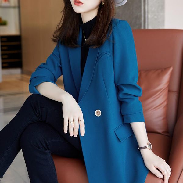 

women's suits & blazers small blazer coat spring autumn korean vintage casual ladies button woman slim notched yellow jacket, White;black