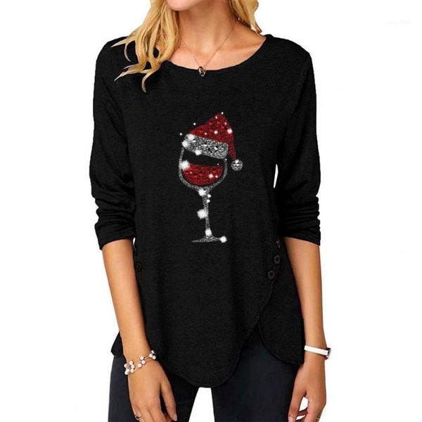 

women's blouses & shirts casual women blouse wine glass print long sleeve autumn winter christmas crew neck for daily wear clothin, White