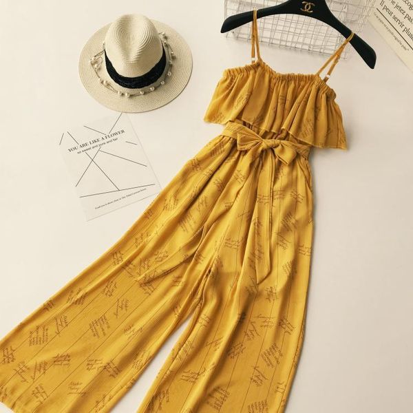 

women's jumpsuits & rompers 2021 summer print v neck chiffon wide leg high waist ankle length jumpsuits,women beach jumpsuit, Black;white