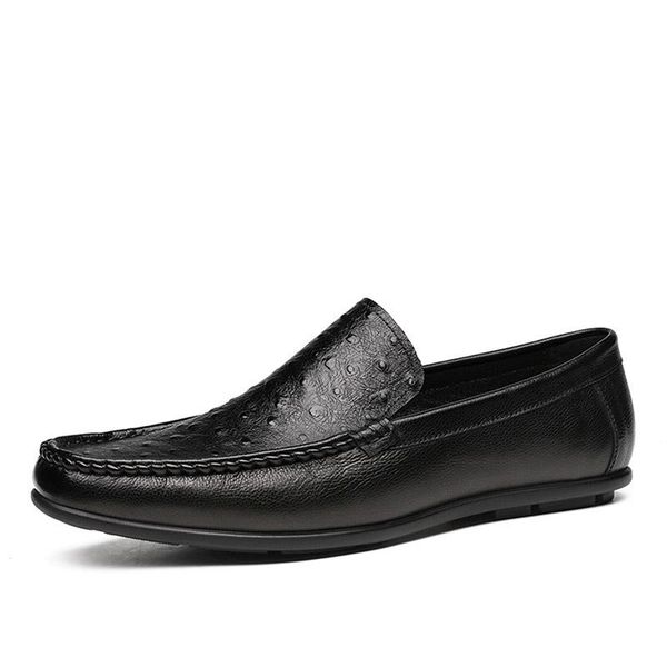 

genuine leather men casual shoes italian loafers moccasins slip on men's flats driving ostrich pattern boat g249 dress, Black